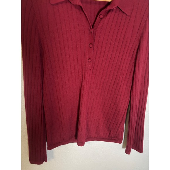Banana Republic Womens Nezha Merino Wool Sweater Polo Malbec Red Burgundy Large - Picture 5 of 10
